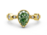 Yellow gold Fancy Green Pear  Cut Diamond Milgrain Marquise Band with Prong Setting_3