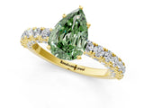 Yellow gold Fancy Green Pear Cut Diamond Pavé Band Solitaire Ring with Prong Setting_115