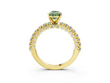 Yellow gold Fancy Green Pear Cut Diamond Pavé Band Solitaire Ring with Prong Setting_117