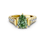 Yellow gold Fancy Green Pear  Cut Diamond Pavé Band Solitaire with Four-Prong Setting_15