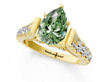 Yellow gold Fancy Green Pear  Cut Diamond Pavé Band Solitaire with Four-Prong Setting_16