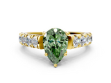 Yellow gold Fancy Green Pear  Cut Diamond Pavé Band Solitaire with Four-Prong Setting_3