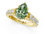 Yellow gold Fancy Green Pear  Cut Diamond Pavé Band Solitaire with Four-Prong Setting_4