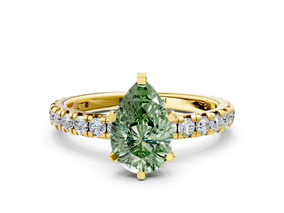 Yellow gold Fancy Green Pear  Cut Diamond Pavé Band with Four-Prong Setting_20