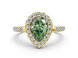 Yellow gold Fancy Green Pear Cut Diamond Pavé Halo Ring with Four-Prong Setting_35