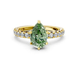 Yellow gold Fancy Green Pear Cut Diamond Pavé Solitaire Ring with Round Band and Prong Setting_12
