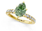 Yellow gold Fancy Green Pear Cut Diamond Pavé Solitaire Ring with Round Band and Prong Setting_13