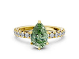 Yellow gold Fancy Green Pear Cut Diamond Pavé Solitaire Ring with Round Band and Prong Setting_24