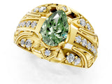 Yellow gold Fancy Green Pear Cut Diamond Pave Art Deco Split Shank Ring with Four-Prong Setting_1