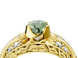 Yellow gold Fancy Green Pear Cut Diamond Pave Art Deco Split Shank Ring with Four-Prong Setting_4