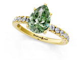 Yellow gold Fancy Green Pear Cut Diamond Pave Band Solitaire Ring with Four-Prong Setting_59
