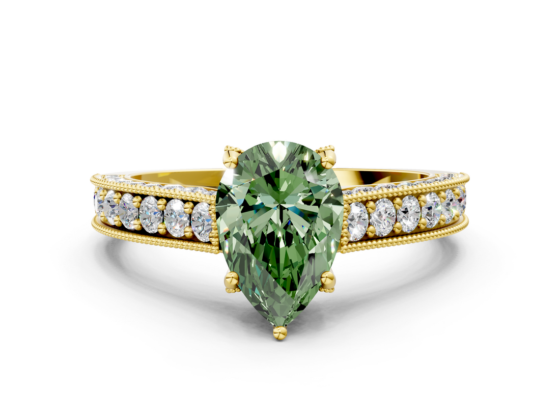 Yellow gold Fancy Green Pear  Cut Diamond Pave Band with Four-Prong Setting_37