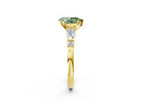 Yellow gold Fancy Green Pear  Cut Diamond Ring with Baguette Side Stones, Channel Set Band, and Four-Prong Setting_26