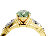 Yellow gold Fancy Green Pear  Cut Diamond Ring with Baguette Side Stones, Channel Set Band, and Four-Prong Setting_28