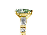 Yellow gold Fancy Green Pear  Cut Diamond Ring with Baguette Side Stones, Channel Set Band, and Four-Prong Setting_29