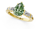 Yellow gold Fancy Green Pear  Cut Diamond Ring with Baguette Side Stones, Channel Set Band, and Four-Prong Setting_4