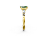 Yellow gold Fancy Green Pear  Cut Diamond Ring with Baguette Side Stones, Channel Set Band, and Four-Prong Setting_5