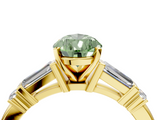 Yellow gold Fancy Green Pear  Cut Diamond Ring with Baguette Side Stones, Channel Set Band, and Four-Prong Setting_7