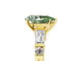 Yellow gold Fancy Green Pear  Cut Diamond Ring with Baguette Side Stones, Channel Set Band, and Four-Prong Setting_8