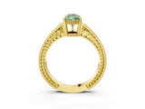 Yellow gold Fancy Green Pear Cut Diamond Ring with Milgrain Pavé Band and Four-Prong Setting_23