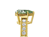 Yellow gold Fancy Green Pear Cut Diamond Ring with Milgrain Pavé Band and Four-Prong Setting_25