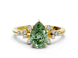 Yellow gold Fancy Green Pear Cut Diamond Ring with Side Stones and Four-Prong Setting_101