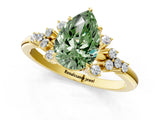 Yellow gold Fancy Green Pear Cut Diamond Ring with Side Stones and Four-Prong Setting_102