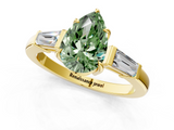 Yellow gold Fancy Green Pear  Cut Diamond Ring with Tapered Baguette Side Stones in Four-Prong Setting_4