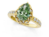 Yellow gold Fancy Green Pear Cut Diamond Scalloped Halo Engagement Ring with Round Shared Prong Band_13