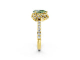Yellow gold Fancy Green Pear Cut Diamond Scalloped Halo Engagement Ring with Round Shared Prong Band_14
