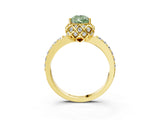Yellow gold Fancy Green Pear Cut Diamond Scalloped Halo Engagement Ring with Round Shared Prong Band_15