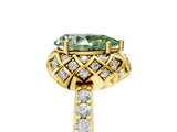 Yellow gold Fancy Green Pear Cut Diamond Scalloped Halo Engagement Ring with Round Shared Prong Band_17
