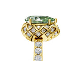 Yellow gold Fancy Green Pear Cut Diamond Scalloped Halo Engagement Ring with Round Shared Prong Band_29