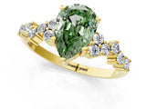 Yellow gold Fancy Green Pear Cut Diamond Scattered Round Accent Ring with Prong Setting_13