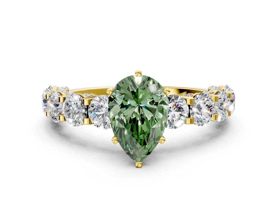 Yellow gold Fancy Green Pear Cut Diamond Side Stone Engagement Ring with Four-Prong Setting_36
