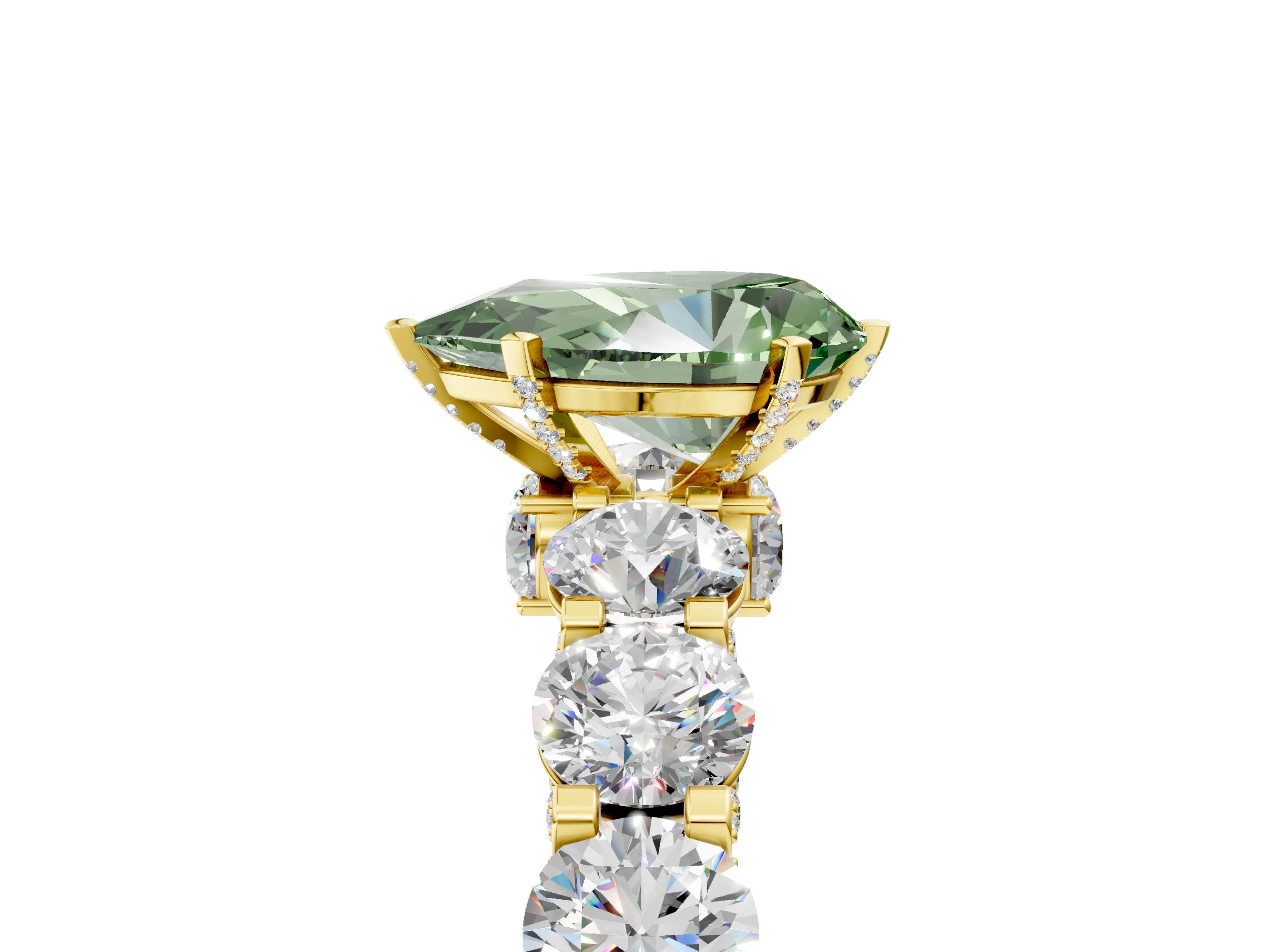 Yellow gold Fancy Green Pear Cut Diamond Side Stone Engagement Ring with Four-Prong Setting_41