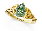 Yellow gold Fancy Green Pear Cut Diamond Solitaire Celtic Knot Ring with Four-Prong Setting_42
