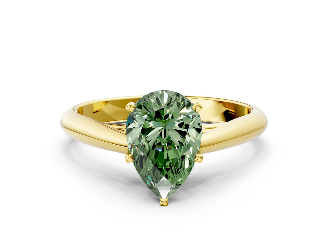 Yellow gold Fancy Green Pear Cut Diamond Solitaire Engagement Ring with Cathedral Setting and Four-Prong Mount_30