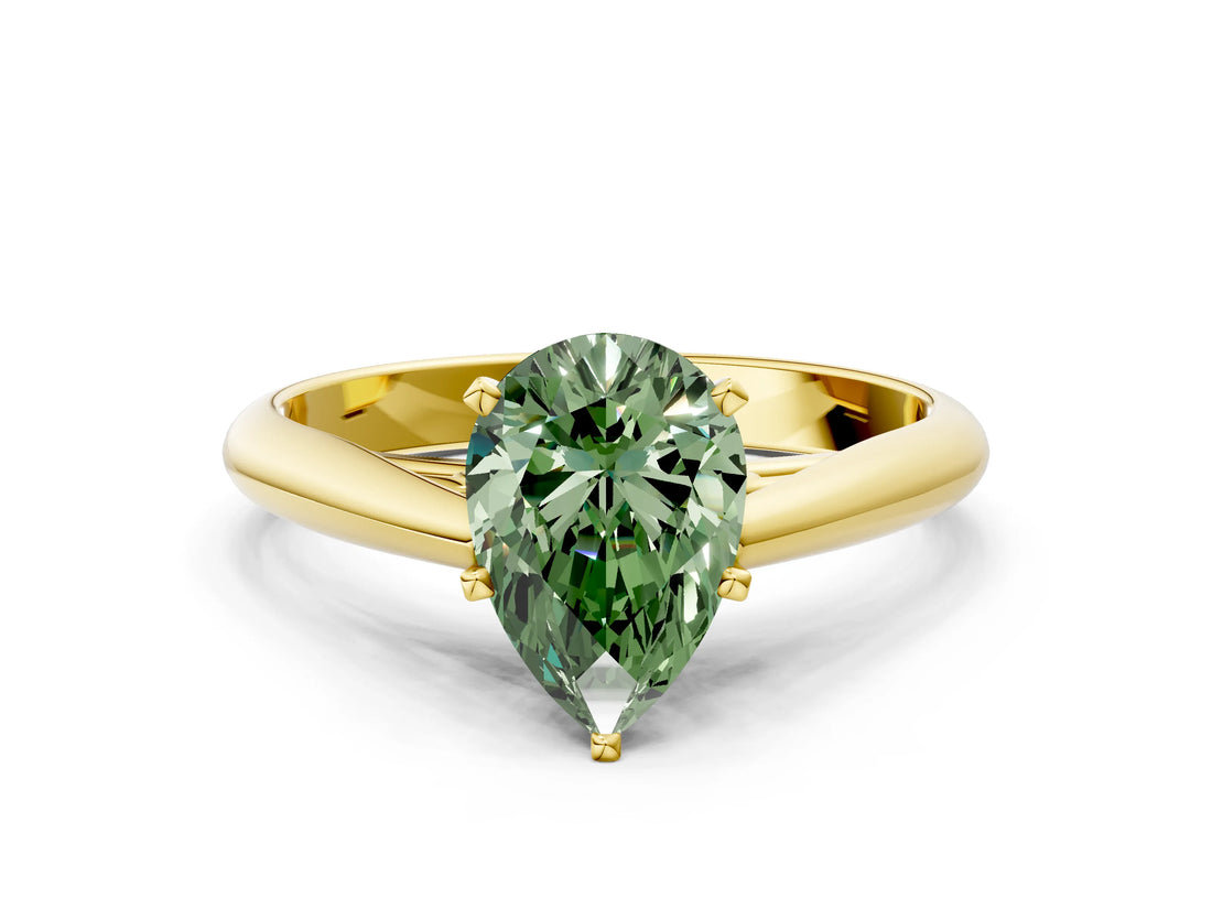 Yellow gold Fancy Green Pear Cut Diamond Solitaire Engagement Ring with Cathedral Setting and Four-Prong Mount_66