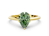 Yellow gold Fancy Green Pear Cut Diamond Solitaire Engagement Ring with Classic Band and Four-Prong Setting_24