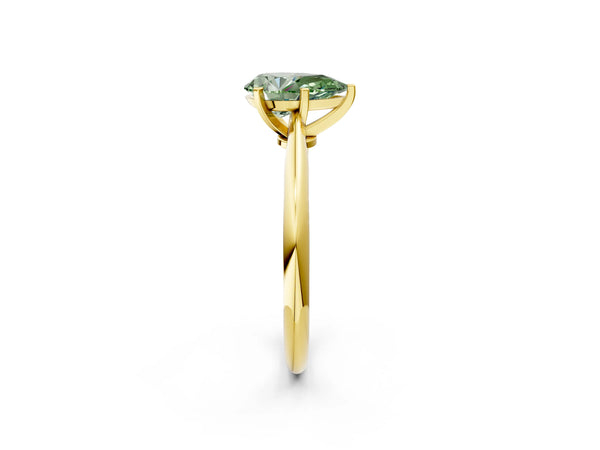Yellow gold Fancy Green Pear Cut Diamond Solitaire Engagement Ring with Classic Band and Four-Prong Setting