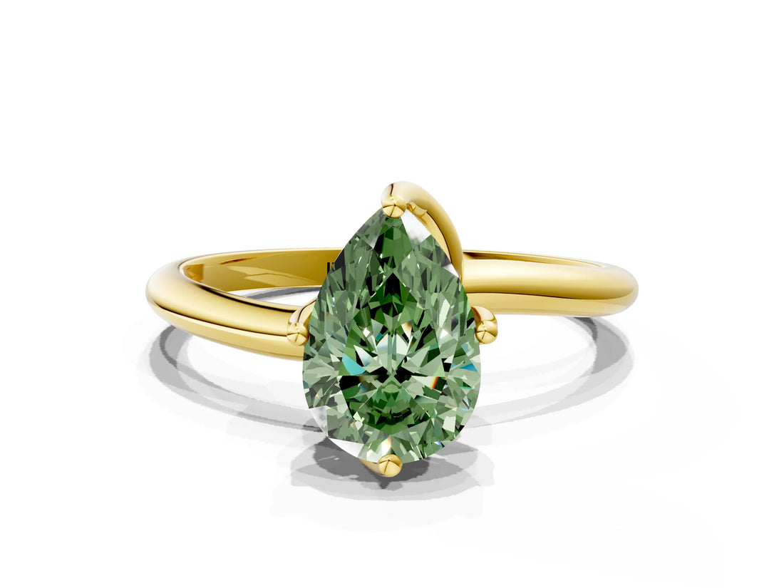 Yellow gold Fancy Green Pear Cut Diamond Solitaire Engagement Ring with Four-Prong Setting and Classic Band_20