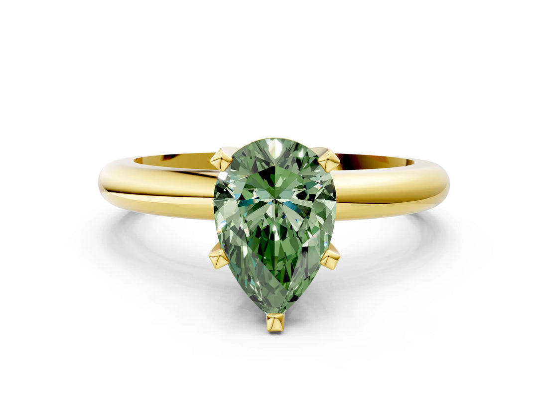 Yellow gold Fancy Green Pear Cut Diamond Solitaire Engagement Ring with Round Band and Four-Prong Setting_148