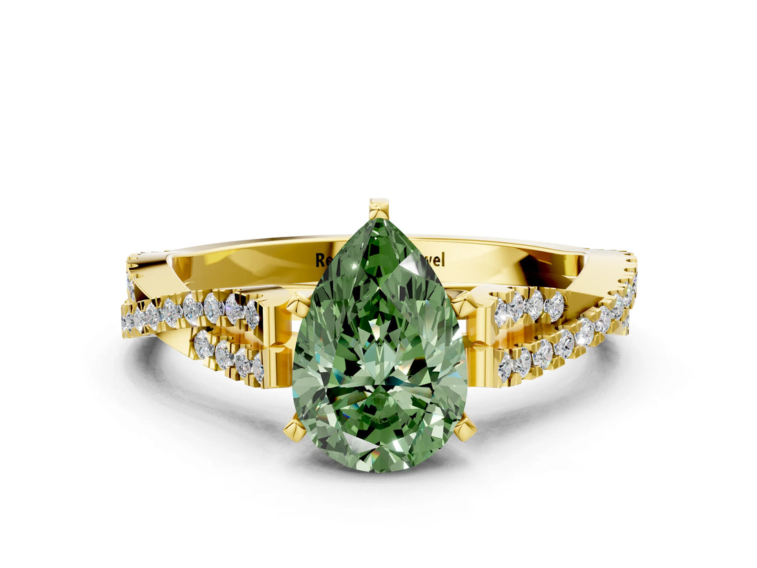 Yellow gold Fancy Green Pear Cut Diamond Solitaire Engagement Ring with Twisted Pavé Band and Four-Prong Setting_44