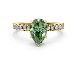 Yellow gold Fancy Green Pear Cut Diamond Solitaire Pavé Engagement Ring with Round Band and Prong Setting_48