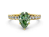 Yellow gold Fancy Green Pear Cut Diamond Solitaire Pavé Engagement Ring with Round Band and Prong Setting_54