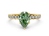 Yellow gold Fancy Green Pear Cut Diamond Solitaire Pavé Engagement Ring with Round Band and Prong Setting_66