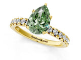 Yellow gold Fancy Green Pear Cut Diamond Solitaire Pavé Engagement Ring with Round Band and Prong Setting_67