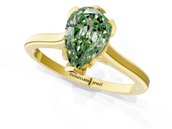 Yellow Gold Pear-Shaped Floral Solitaire Engagement Ring Setting for Fancy Green Center
