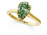 Yellow gold Fancy Green Pear Cut Diamond Solitaire Ring with Flower Prong Setting and Classic Band_62